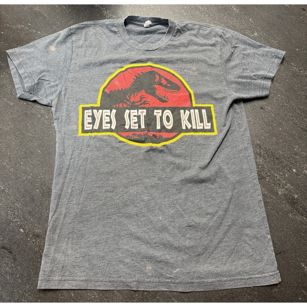 Vintage Eyes Set To Kill T-Shirt Adult Small Black Jurassic Park‎ Style Band Tee